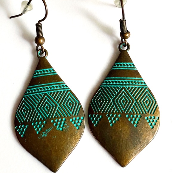 Vintage Copper Green Patina Bohemian Style Earrings - Picture 2 of 3